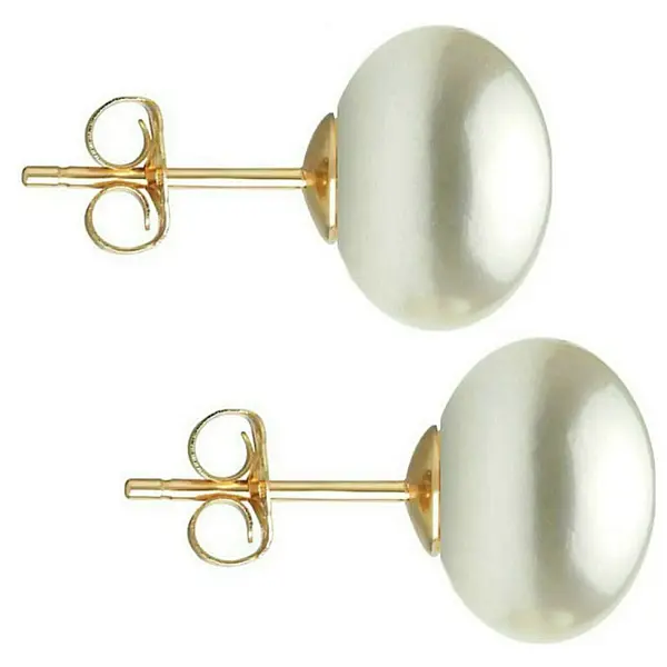 Cercei Perle Naturale Mari, Albe, 9-10 mm, Buton AAA, Aur 14K (aur 585), Tip surub KASKADDA