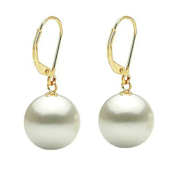 Cercei Perle Naturale Mari, de 9,5-10 mm, Rotunde AAA, Aur 14K (aur 585) KASKADDA