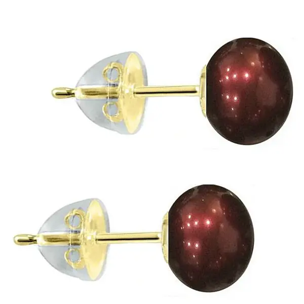 Cercei Perle Naturale RoE u Vin 7-8 mm, AAA, Aur 14K (aur 585), Tip surub cu FluturaE i Silicon KASKADDA
