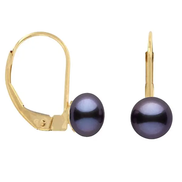 Cercei Perle Negre Naturale 5-6 mm, Aur Galben 14K, Forma Buton, Tortita Inchisa KASKADDA