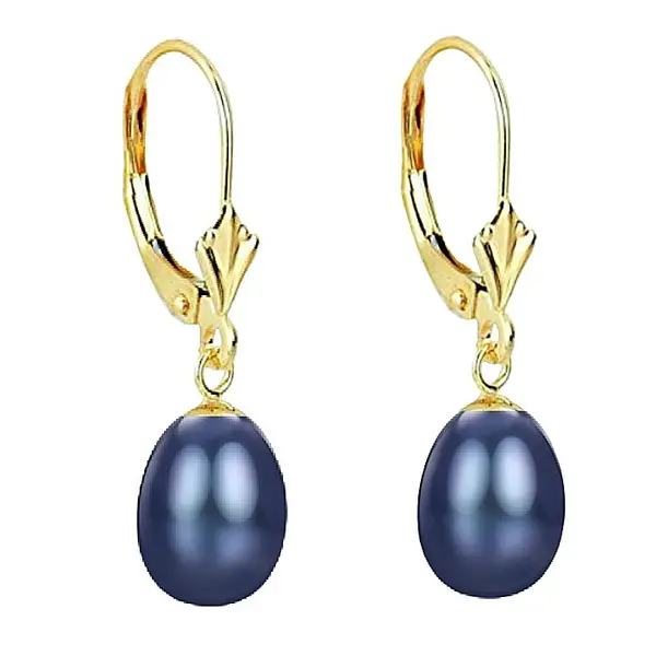Cercei Perle Negre, Naturale, Forma Lacrima 8 5 mm E i Aur Galben 14K KASKADDA