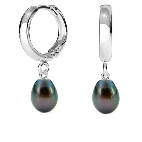 Cercei Perle Negre Teardrop, Reflex Albastrui, Tip Creole, Argint 925 KASKADDA