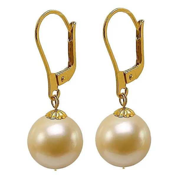 Cercei Perle Rare South Sea Aurii de 10,5-11 mm E i Aur Galben 14K, Forma Rotunda KASKADDA