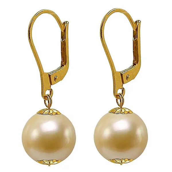 Cercei Perle South Sea Aurii de 10,5-11 mm E i Aur Galben 14K, Perle Rare KASKADDA
