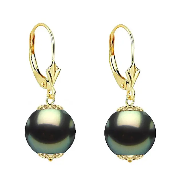 Cercei Perle Tahitiene de 8-9 mm si Aur Galben 14K, Forma Rotunda KASKADDA