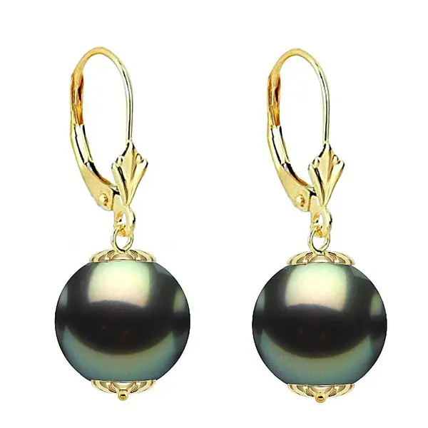 Cercei Perle Tahitiene de 9-10 mm si Aur Galben 14K, Forma Rotunda KASKADDA