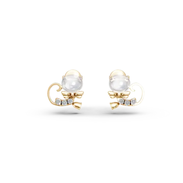 Cercei pisicute din aur galben cu topaze albe ovale de 0.63ct si diamante round de 0.035ct pentru copii
