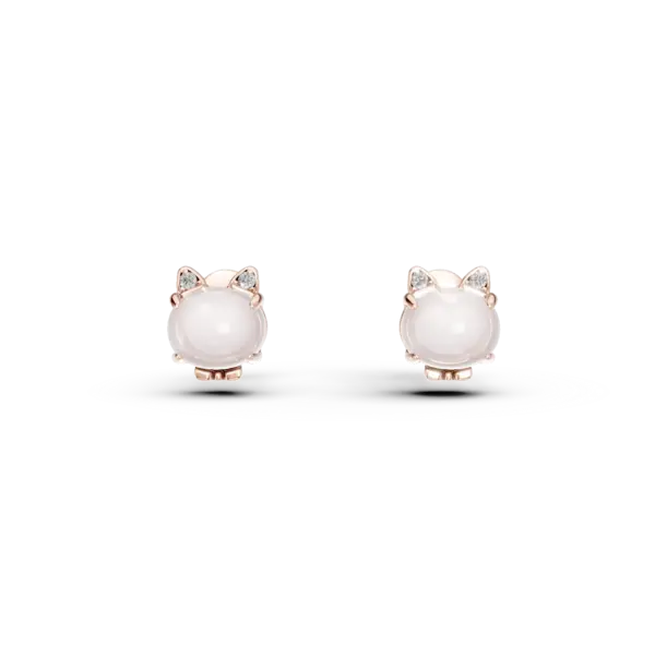 Cercei pisicute din aur roz cu quartz trandafiriu oval de 0.97ct si diamante round de 0.012ct pentru copii