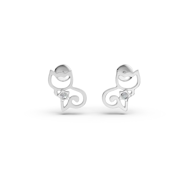 Cercei pisicute pentru copii din aur alb cu diamante de 0.008ct