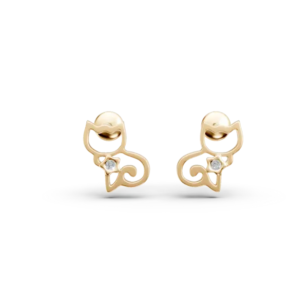 Cercei pisicute pentru copii din aur galben cu diamante de 0.008ct