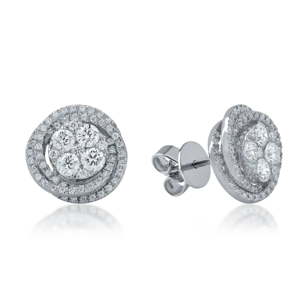 Cercei rotunzi din aur alb cu diamante de 1.16ct