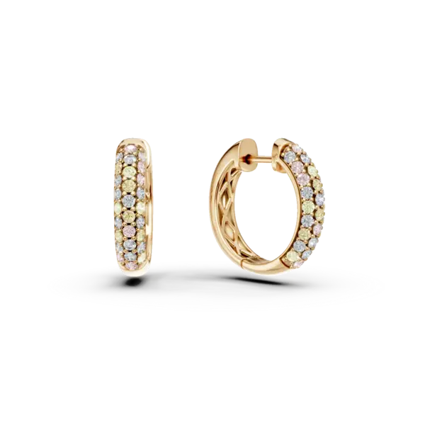 Cercei rotunzi din aur galben cu diamante multicolore de 0.75ct