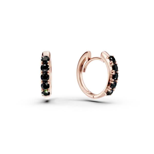Cercei rotunzi din aur roz cu diamante negre de 0.4ct