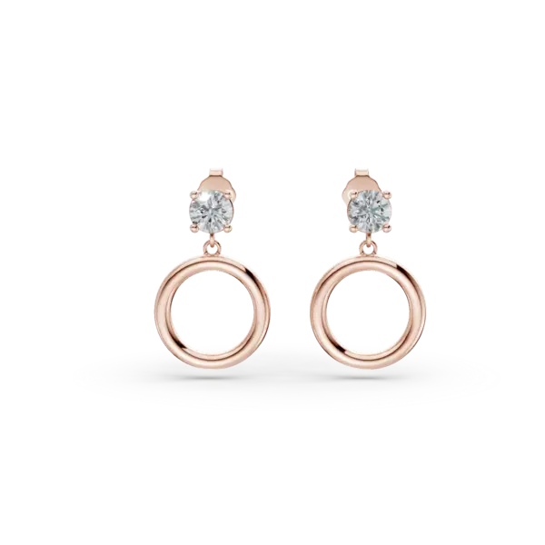 Cercei rotunzi din aur roz cu zirconia solitaire