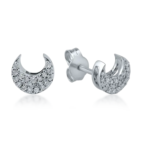 Cercei semiluna din aur alb cu diamante de 0.1ct