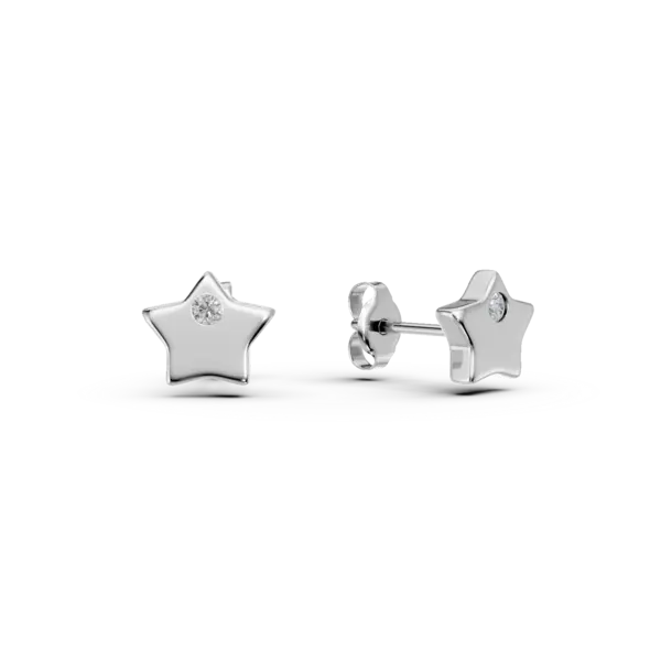 Cercei stea din aur alb cu diamante de 0.01ct