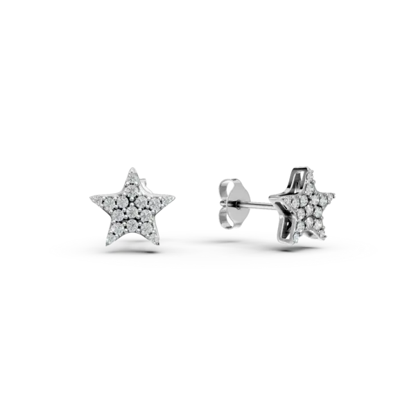 Cercei stea din aur alb cu diamante de 0.15ct