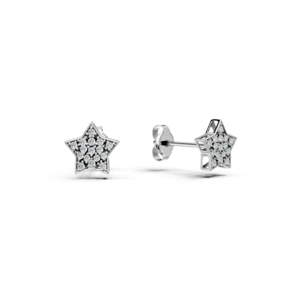 Cercei stea din aur alb cu diamante de 0.1ct