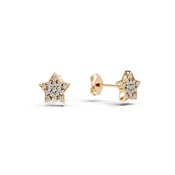 Cercei stea din aur galben cu diamante de 0.1ct