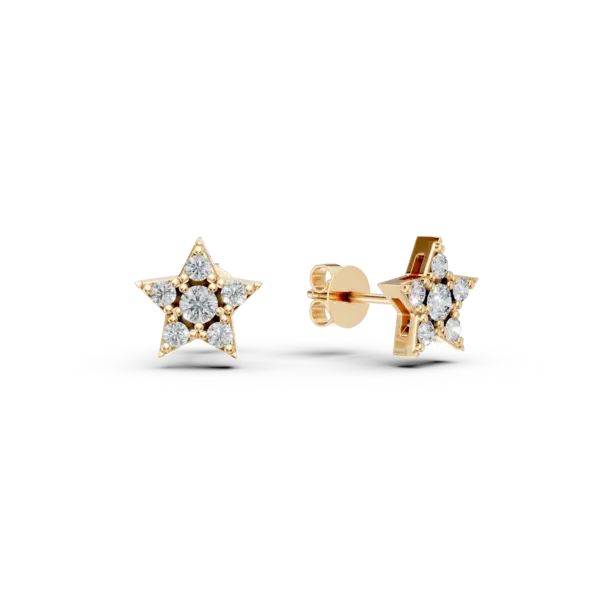 Cercei stea din aur galben cu diamante de 0.1ct