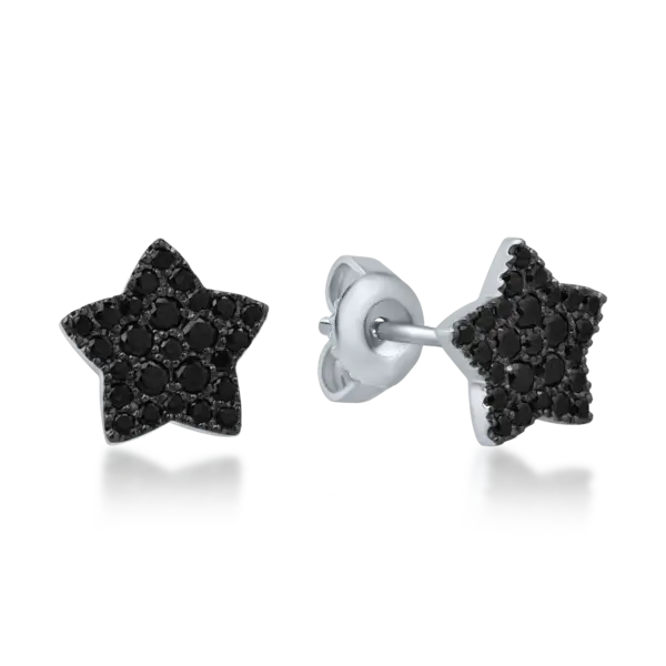 Cercei stelute din aur alb cu diamante negre de 0.52ct