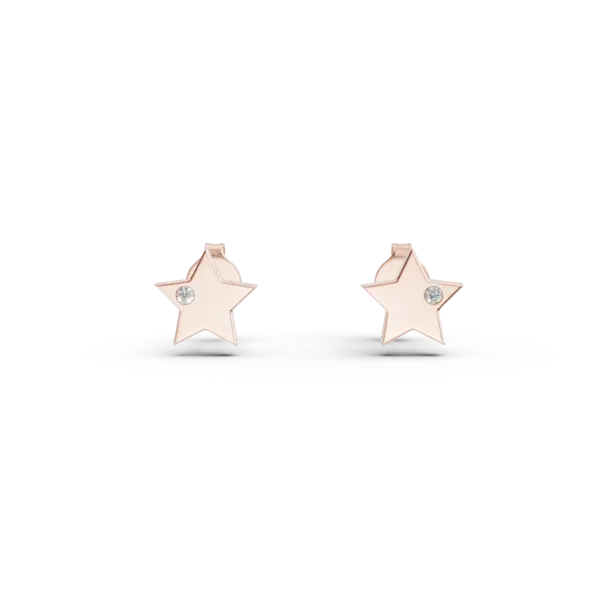 Cercei stelute din aur roz cu diamante de 0.01ct