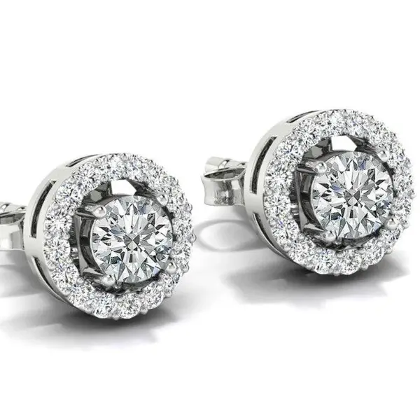 Cercei stud cuart, topaz alb 6 mm