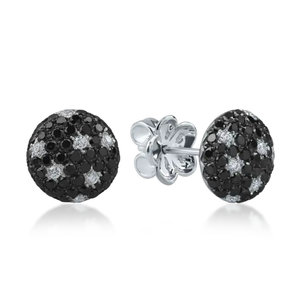 Cercei stud din aur alb cu diamante negre de 1.1ct si diamante incolore de 0.1ct