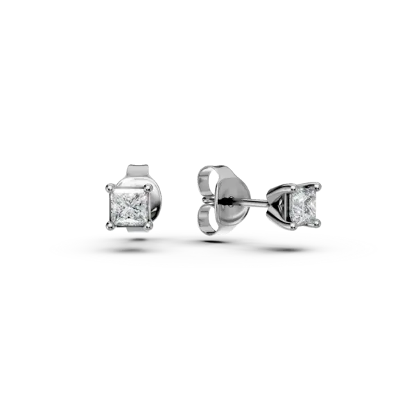 Cercei stud din aur alb cu diamante princess de 0.2ct