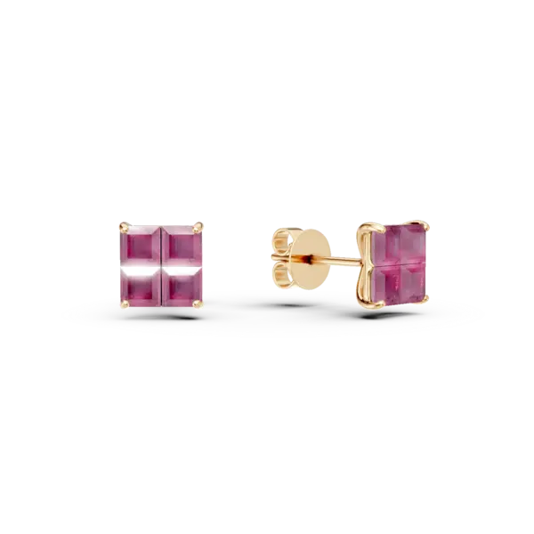 Cercei stud din aur alb cu rubine princess de 0.8ct