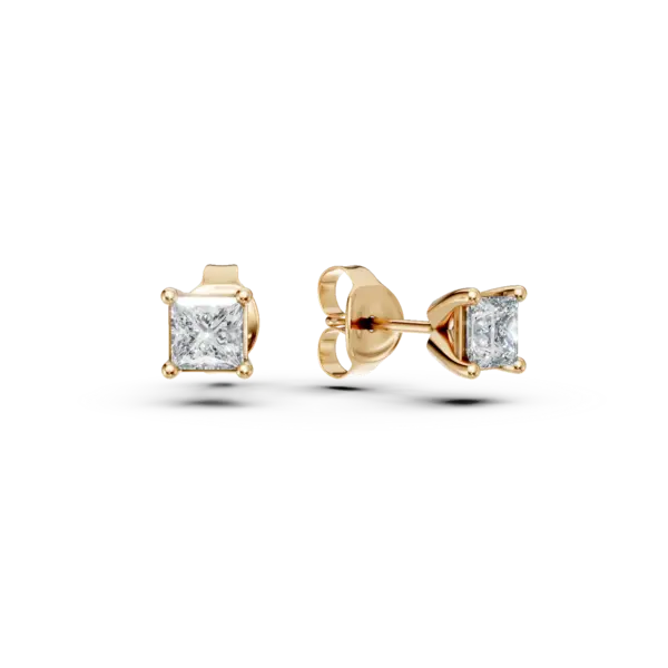 Cercei stud din aur galben cu diamante princess de 0.4ct