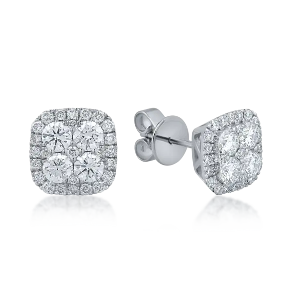 Cercei stud geometrici din aur alb cu diamante de 1ct
