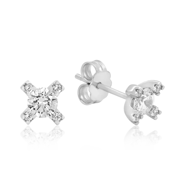 Cercei stud geometrici din aur alb cu zirconia