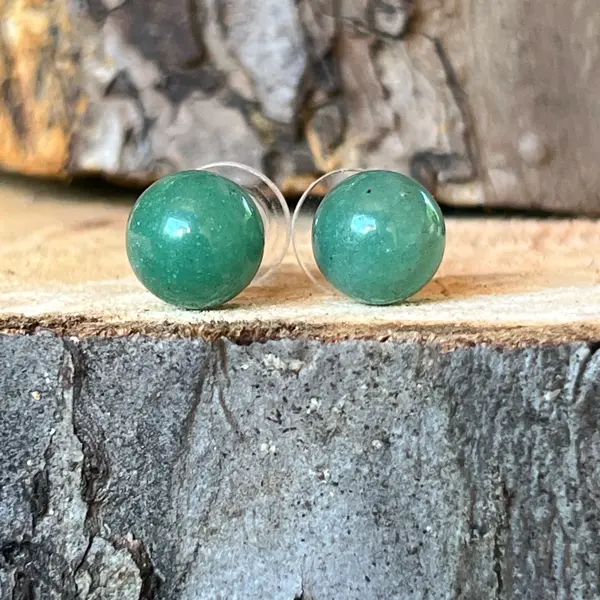 Cercei stud sfere aventurin 10 - 10.5 mm