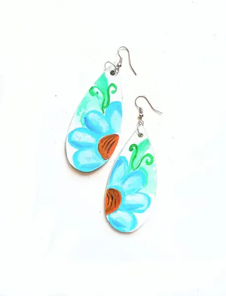 Cercei Teardrops handmade din piele naturala ,pictati manual,unicat