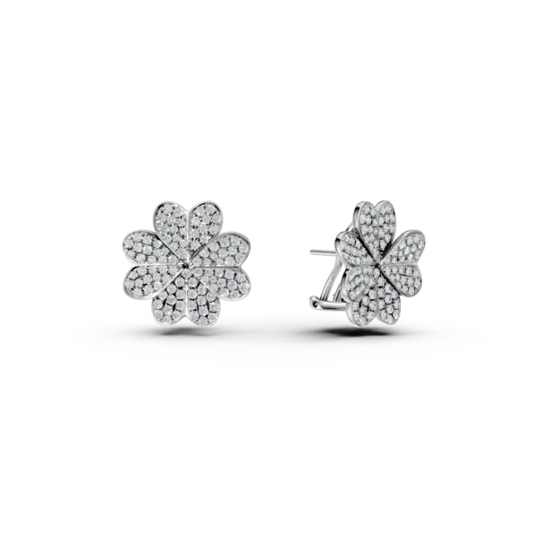 Cercei trifoi din aur alb cu diamante de 1.68ct