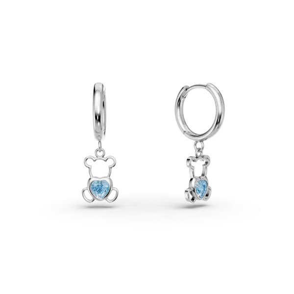 Cercei ursulet din aur alb cu topaze albastre heart de 0.3ct pentru copii