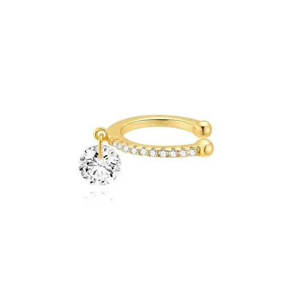 Cercel ear cuff argint 925, JW1673, model piatra, placat cu aur