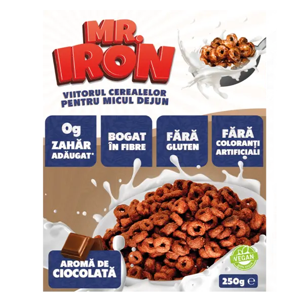Cereale din ovaz fara zahar si fara gluten Ciocolata inghetata, 250g, Mr. Iron
