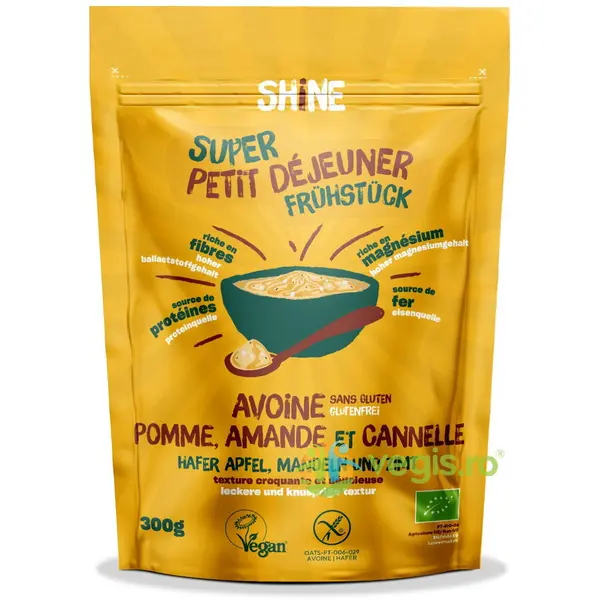 Cereale Instant cu Ovaz, Mere, Migdale si Scortisoara fara Gluten Ecologice/Bio 300g