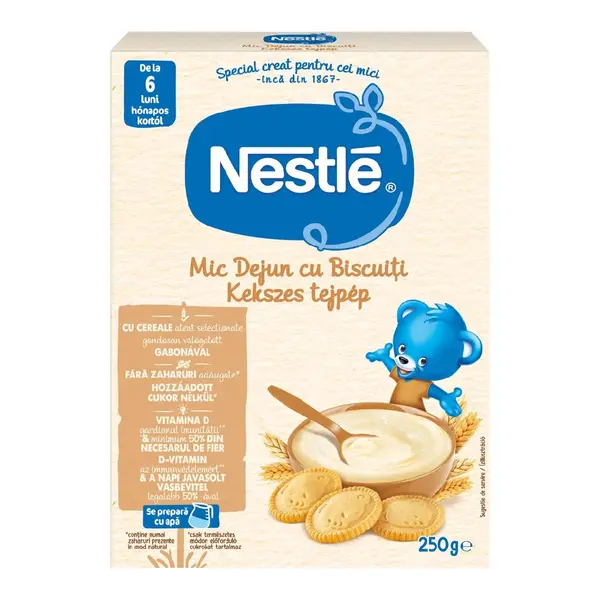 Cereale mic dejun cu biscuiti si lapte, 6+ luni, 250 g, Nestle