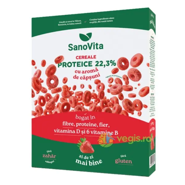 Cereale Proteice cu Capsuni, Sanovita, 250 g