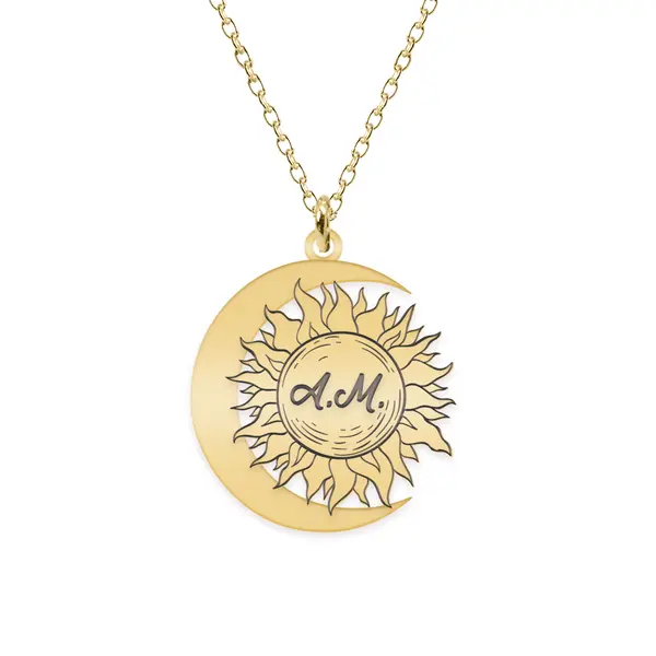 Ceres - Colier personalizat Soare si Luna din argint 925 placat cu aur galben 24K