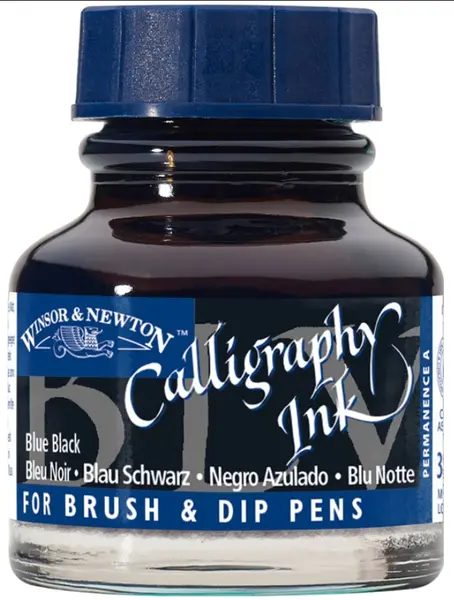 Cerneală de caligrafie Winsor & Newton - Negru cu tonuri de albastru, 30 ml