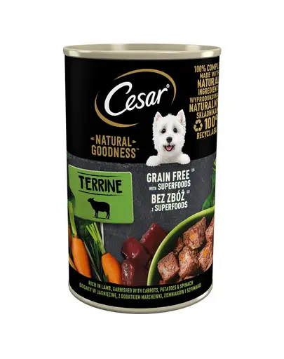 CESAR Natural Goodness Hrana umeda pentru caini adulti, cu miel, morcovi, cartofi si spanac 400g