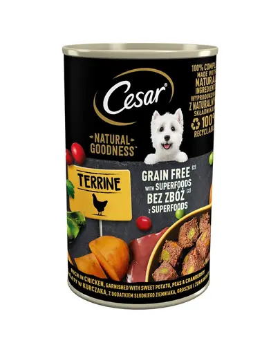 CESAR Natural Goodness Hrana umeda pentru caini adulti, cu pui, cartofi dulci, mazare si afine 400g