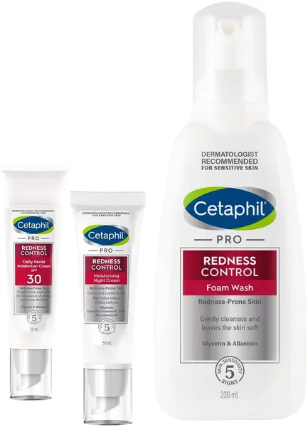Cetaphil Pro Redness Control Set – Spumă de curățare, Cremă și Cremă de noapte, 236 + 2 х 50 ml