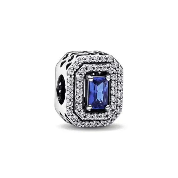 Charm/talisman argint 925, JW1192, model elegant cu piatra albastra, placat cu rodiu