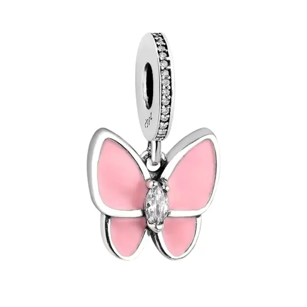 Charm/talisman argint 925, JW1644, model fluture roz, placat cu rodiu