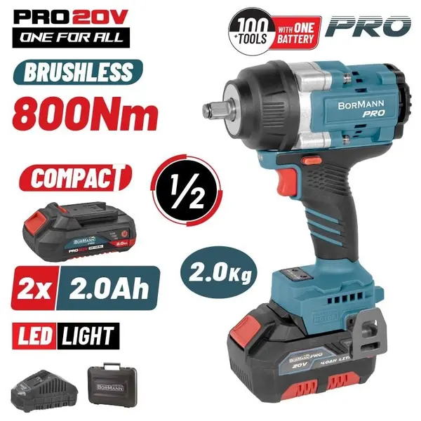 Cheie de impact cu acumulator Bormann Pro - BBP5386X22C, 20V, cu o valiză